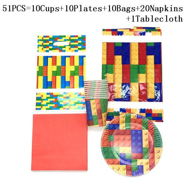 

disposable dinnerware building blocks cartoon happy birthday party decorations supplies boys kids favor baby shower cups plates napkins gift
