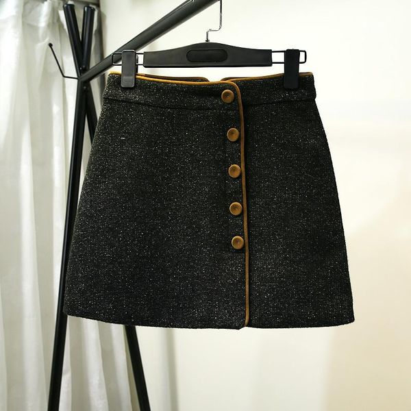 

skirts 2021 autumn tweed khaki black single button high waist women skirt wear to work business wool office lady z6107
