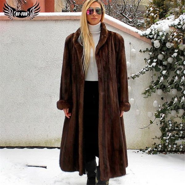 

women's fur & faux bffur 120cm long real mink coats for women winter fashion 2021 whole skin genuine overcoats luxury natural, Black