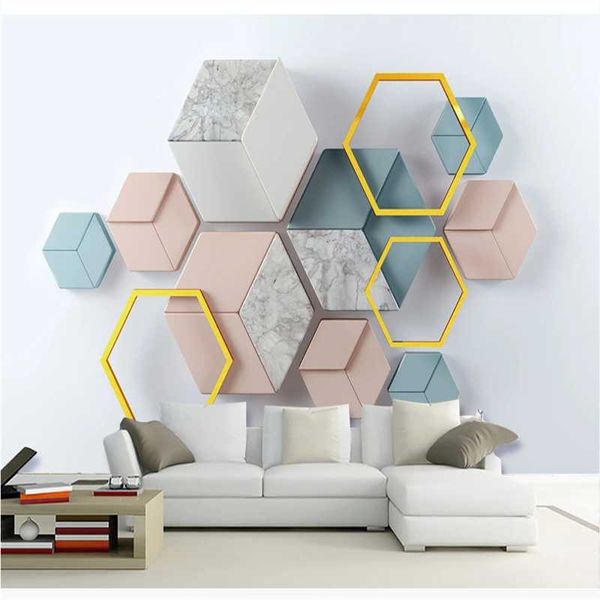 

wallpapers xuesu 3d stereo modern minimalist geometric marble mosaic tv background wall custom wallpaper / 5d 8d indoor mural
