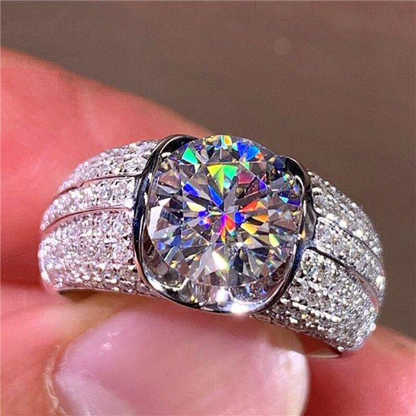 

cluster rings brand full diamond set 5 hearts and arrows ring 18k white gold plated yellow moissanite men's, Golden;silver