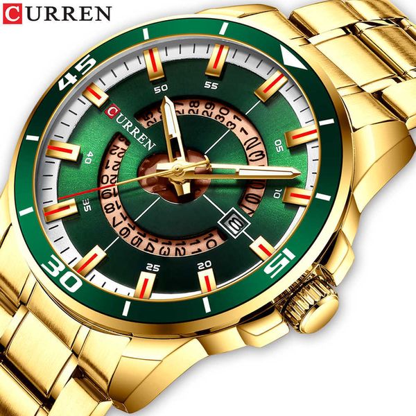 

curren stainless steel men's watch fashion design quartz wristwatch with date clock male reloj hombre men 210728, Slivery;brown