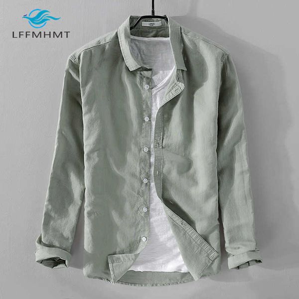

men spring and autumn japan style vintage solid color cotton linen long sleeve shirt male casual slim fit white shirts cloth 210809, White;black