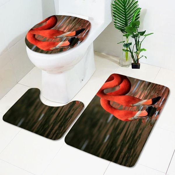 

bath mats 3pcs flamingo bathroom floor mat set toilet seat cover non-slip carpet can be customized
