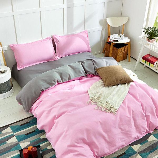 

color bedding set solid duvet cover microfiber bedclothes summer bed linen ab side 3 or 4pcs flat sheet sets