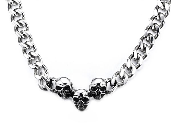 

punk silver heavy 145g 22'' men birthday gift gothic stainless steel curb link-chain necklace with biker characteristic skull