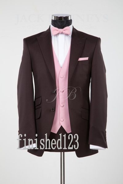 

new arrivals two button brown groom tuxedos peak lapel groomsmen man wedding prom dinner suits (jacket+pants+vest+tie) g5130, Black;gray