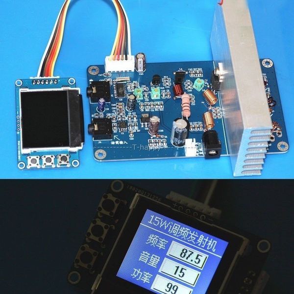 LCD Assembled FM 5W PLL FM Stereo Transmitter Max power 7W Receiver 76M-108MHz