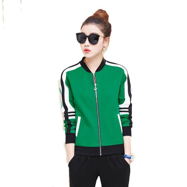 

wholesale- s.y.j.k baseball jersey velvet 2 pieces sets women 2018 autumn winter zipper hoodies + pants tracksuits woman sporting suits, Black;blue