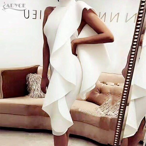 

wholesale- adyce 2017 new style winter dress women white sleeveless patchwork ruffles bodycon vestidos celebrity party dress clubwear, White;black