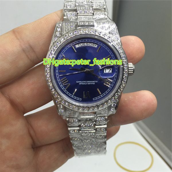 

Luxury brand men 039 diamond watche ilver tainle teel diamond watch band blue apphire dial double calendar date watche delivery