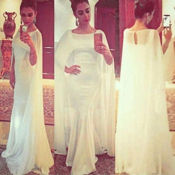 

elegant saudi arabia evening dress mermaid prom dress with shawl full length iovry chiffon formal party gown custom vestido, Black;red