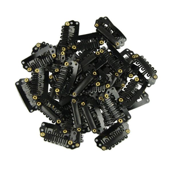 Großhandels-Stilvolle 40 Stücke U-Form Schwarz Farbige Edelstahl Snap Clips für mädchen Feder Haarverlängerungen Perücken Schuss DIY FreeShipping