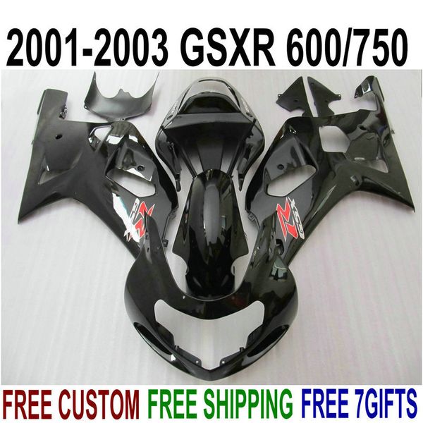 Kunststoff-Ersatzteile für Suzuki GSX-R600 GSX-R750 2001–2003 K1 ABS-Verkleidungsset GSXR 600 750 glänzend schwarzes Verkleidungsset 01–03 RA98