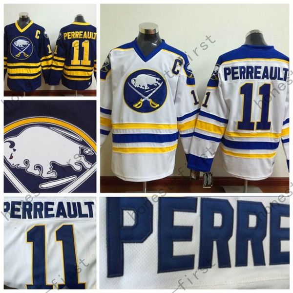 

1984 Buffalo Sabres Gilbert Perreault Vintage Hockey Jerseys White Blue #11 Gilbert Perreault Stitched Jersey C Patch