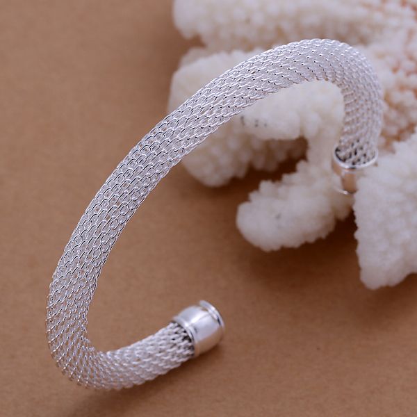 

10pcs/lot gift factory price 925 silver charm bangle fine noble mesh bracelet fashion jewelry shine 925 silver bracelet 1285, Black