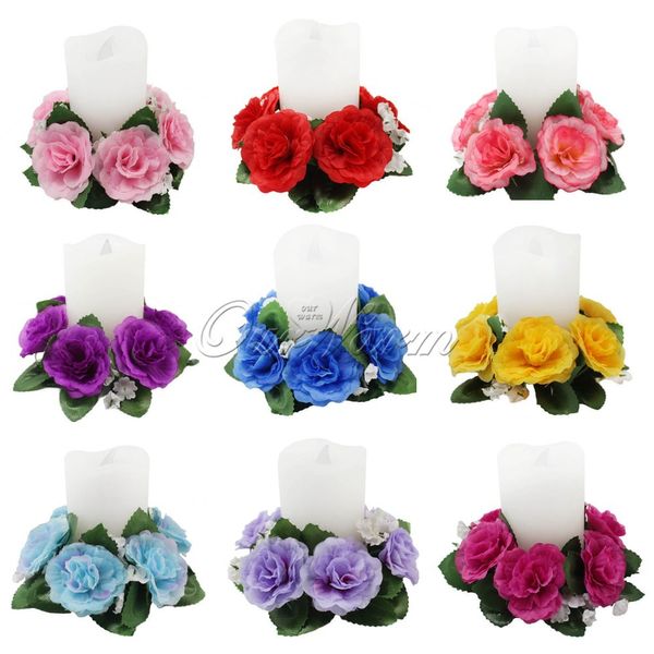 

wholesale-10pcs/lot floral candle rings wedding centerpieces silk roses flowers unity candle party home vase decoration