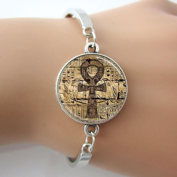 

egyptian ankh eternal life symbol glass dome jewelry bracelets bangle plated antique silver charm,rhodium circle 2016 new bangle, Golden;silver