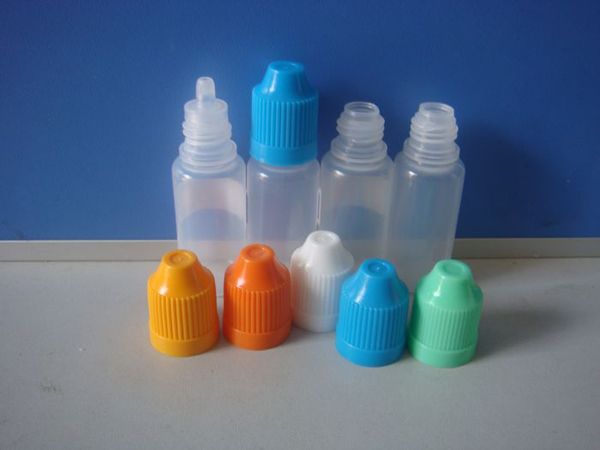 Bottiglie contagocce in plastica PE 5 ml 10 ml 15 ml 20 ml 30 ml 50 ml con tappi colorati a prova di bambino Punte lunghe e sottili per bottiglie di liquido E