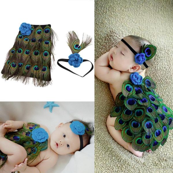 

newborn baby pgraphy props infant knit crochet costume peacock p prop costume headband hat clothes set baby shower gift, White