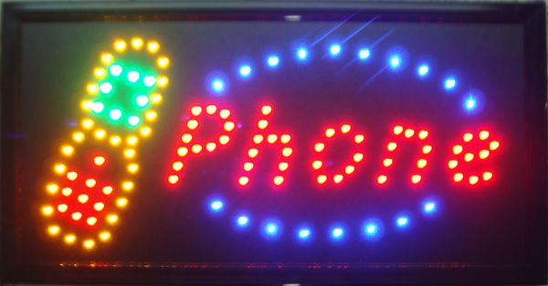 Светодиодные телефонные магазин знак Новый 10x19 дюймовый графика анимированные движения бегущий телефон магазин светодиодный неон открытый знак