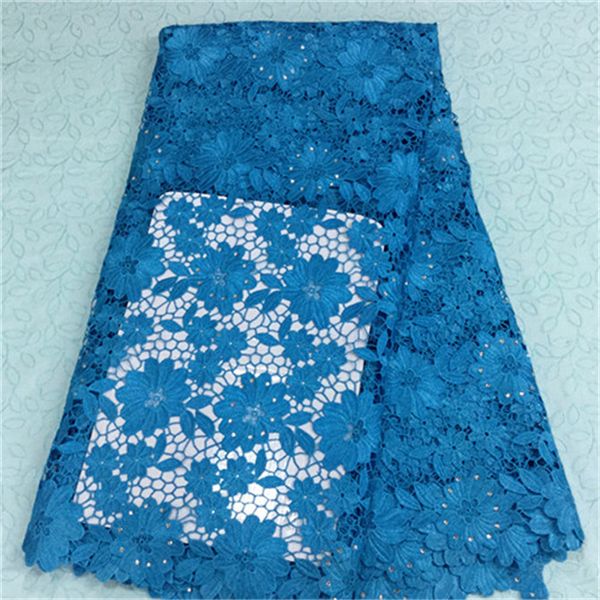 

5yards/pc)bw86-7,african lace fabric with rhinestone,excellent sky blue french flower guipure lace fabric for party dress, Black;white