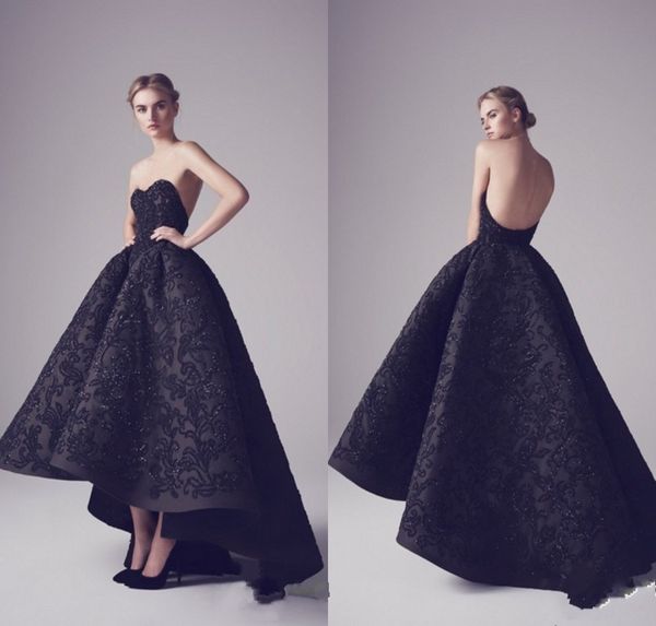 Ashi Studio 2016 Preto Vestidos de Noite Querida Lace Applique Beads Prom Vestidos Sexy Backless Alta Baixa Vestidos de Festa Vestidos Formais Vestidos