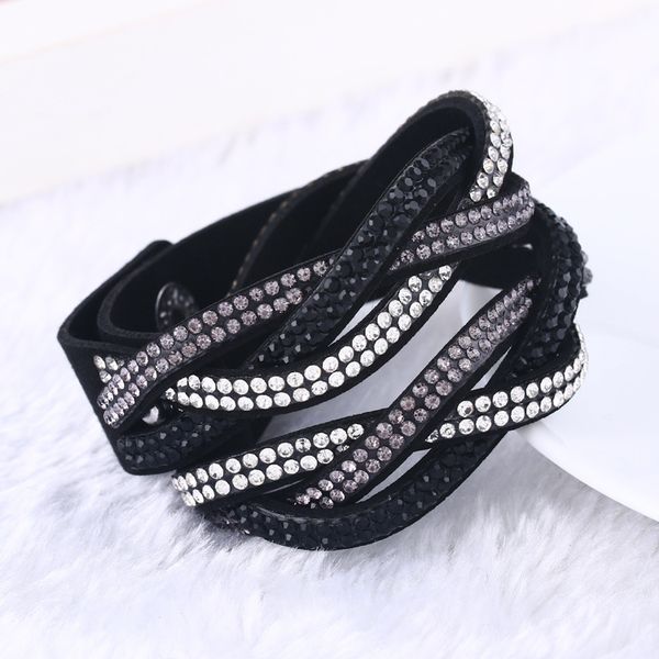

wholesale-2016 fashion bracelet 6-layer wrapped leather bracelet with crystal double warp jewelry lovers, Black