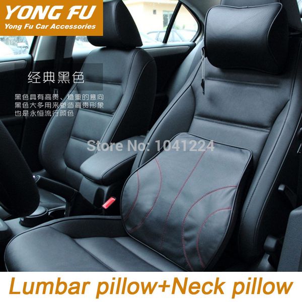 Car Covers Pillow Lumbar Back Support Cushion Genuine Cowhide Leather Memory Foam Headrest Neck Styling Black Infant Seat Cover