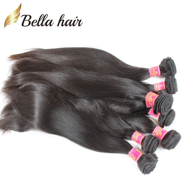 

malaysian straight weaves 100 virgin human hair bundles fine hair weft extensions 4pcs bellahair, Black