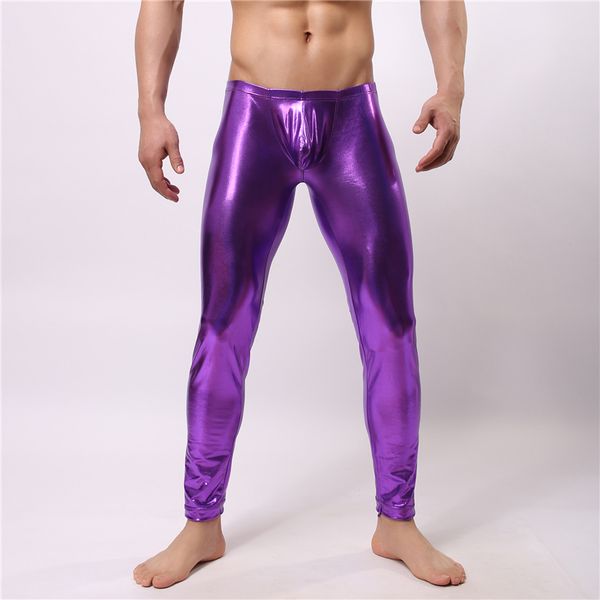 Intimo sexy da uomo Long Johns canottiera da uomo pantaloni slim sottile linea elastica di moda uomo ecopelle sesso mutande gay abbigliamento attillato