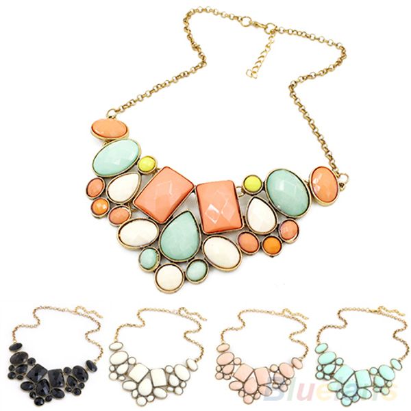 

wholesale-fashion women's resin bubble pendant collar chain statement necklace multicolor 07j8, Golden;silver