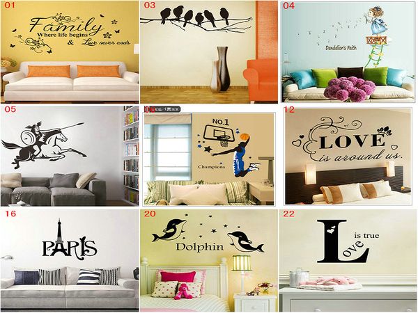 

dhl mix 30 styles removable pvc applique alphabet wall stickers home decor sticker mordern art mural for kids nursery living room