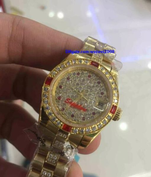 

luxury new christmas gift jewelry diamonds fashion gold watch women's watch 26mm diamonds dial automatic lady girl wristwatch classic l, Slivery;brown