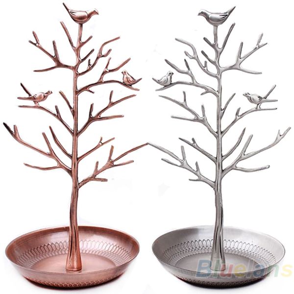 

wholesale-vintage bird tree stand jewelry earring necklace ring show rack holder display jewelry holder b13 027m, Black;white