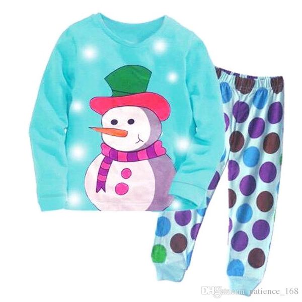 

INS Hot selling European and American new style Children Christmas Clothing Cartoon snowman Print T shirt +dot pants sets