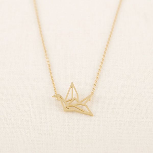 

5pcs gold silver origami crane necklace paper crane necklace tiny little swallow baby bird necklaces jewelry for women