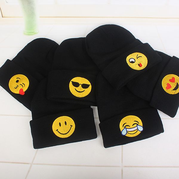 

fashion qq face expression children hats kids kintted caps for winter and autumn emoji hats ic890, Yellow