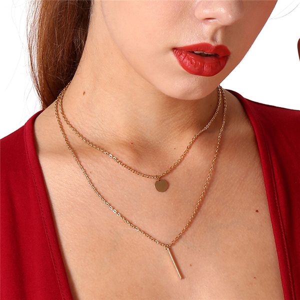 

золотая цепь ожерелье простой милый двойной слой короткое ожерелье колье тонкие красивые дамы ювелирные изделия dc60, Silver