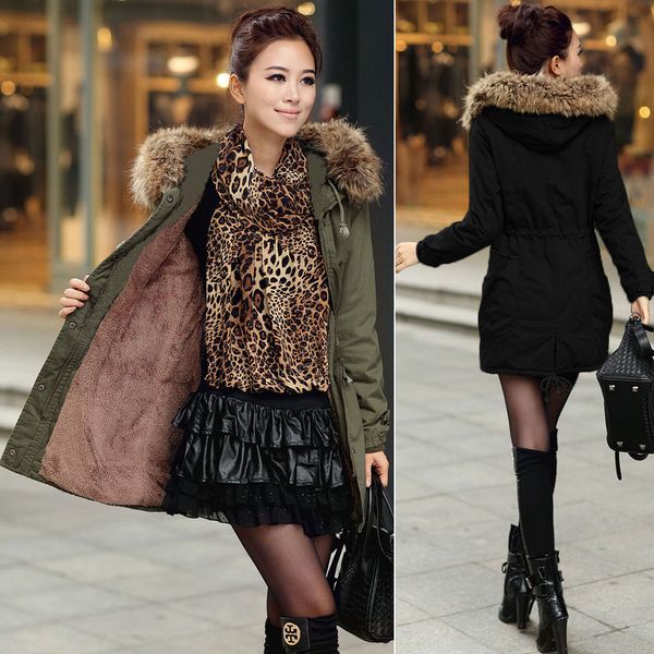 

wholesale-european grand prix 2015 new winter coat long-sleeve fur collar army green hooded thick women casual down, Black