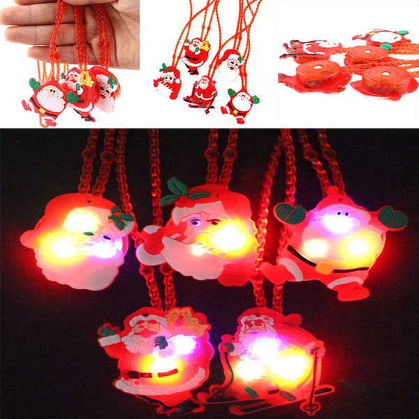 

new led christmas light up flashing necklace children kids glow up cartoon santa claus pendant party xmas dress decorations wx9-156