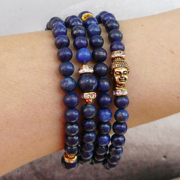

sn0237 108 mala bracelet buddha wrap yoga bracelet blue lapis lazuli bracelet meditation yoga bracelet ing, Black