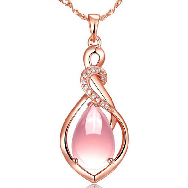 

rose quartz pendant necklace natural lotus austrian crystal nacklace women exquisite fresh pink unique delicate jewelry rose gold plated, Silver