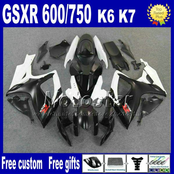 

abs fairing kit for 2006 2007 suzuki gsxr 600 750 gsx-r600 gsx-r750 06 07 k6 white black customize fairings sets fs49 + seat cowl
