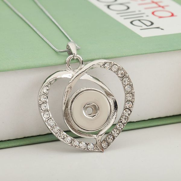 

горячие продажи горный хрусталь 115 сердце 18 мм оснастки кнопка кулон ожерелье женщины шарм мода сменные ювелирные изделия, Silver