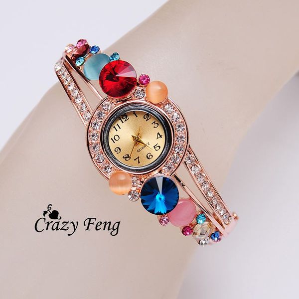 

new women luxury quartz watch women wristwatches 18k rose gold filled opal austrian crystal watches one pc ing, Slivery;brown