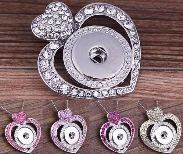 

2020 new colors metal ginger snap button pendants necklace with crystal jewelry interchangeable jewerly 5 colors, Silver