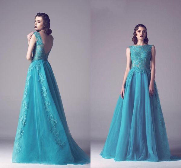

sheer lace turquoise evening dresses cap sleeve 2016 fadwa baalbaki a line sweep train arabic lace long prom party gowns celebrity dress, Black;red
