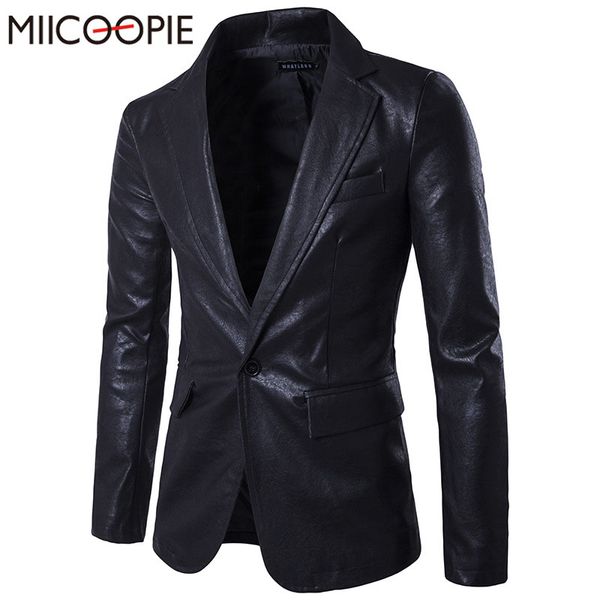 All'ingrosso- Blazer da uomo nuovo di primavera Giacca da uomo in pelle PU nera con un bottone slim fit manica lunga giacca da uomo moda casual blazer masculino