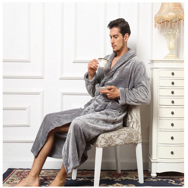 

europe and the united states in autumn and winter female lovers of coral fleece flannel gown bathrobe bathrobe thickened lengthen male clo, Black;brown